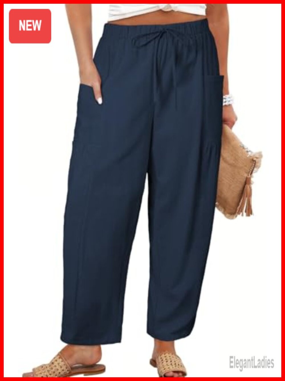 Plus Size Elastic Waist Drawstring Palazzo Pants with Pockets